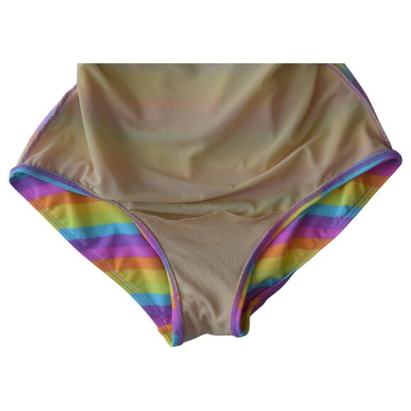 Girl Howdy Rainbow Stripe One Piece Swimsuit Size 12 Made in USA Retro Swimwear - Picture 6 of 7